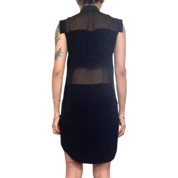 alexander wang sheer mesh panel black silk button up shirt midi dress size 2 - Picture 2 of 3